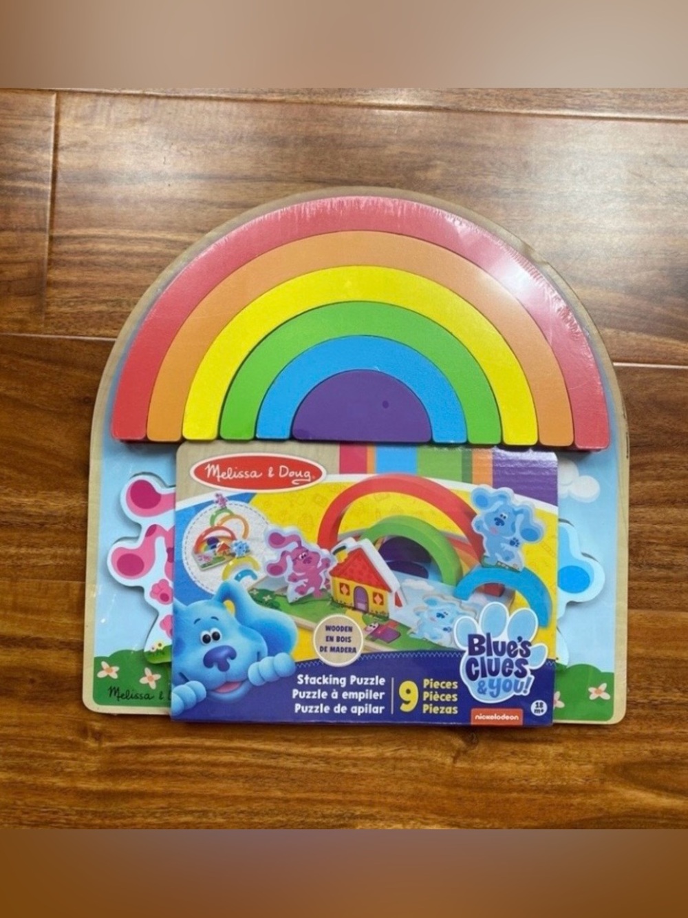 NWT New Melissa & Doug Blues Clues & You! Wooden Rainbow Stacking 9 Piece 18M+
